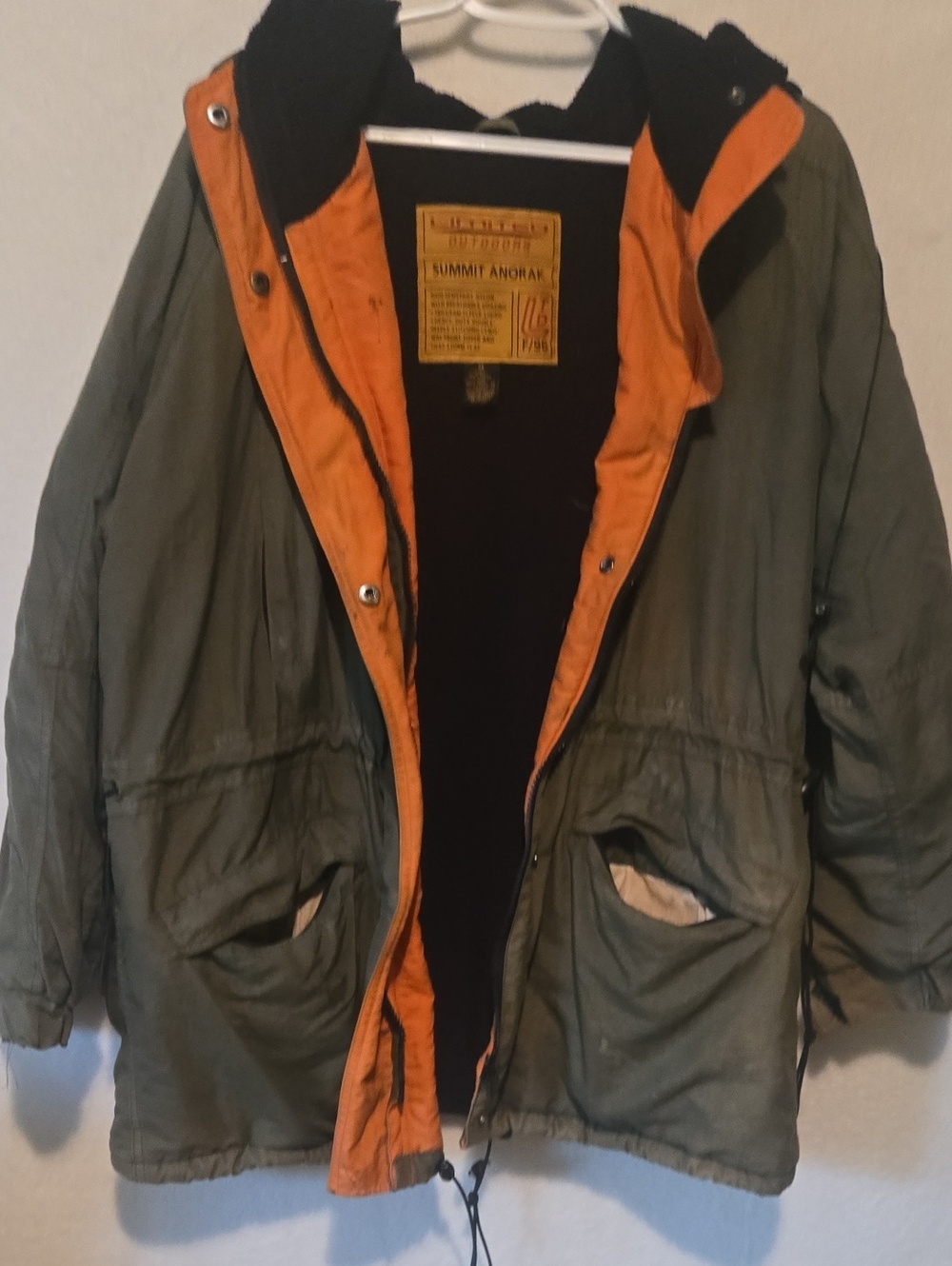 Men's Military-Style Olive Green Field Jacket with Orange Lining